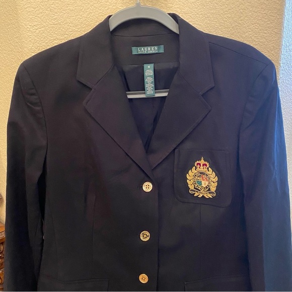 NWT~LAUREN RALPH LAUREN Women Black Crest Gold Button Blazer Jacket Size 16 - Picture 2 of 10